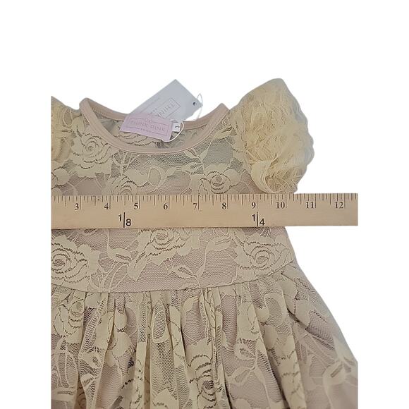 Think Pink Bows Toddler Size 3 Baby Doll Dress Long Cream/ Beige Lace NEW - Picture 5 of 6